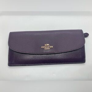 Coach Soft Wallet In Crossgrain Leather Dark Purple w Gold Hardware #F54008